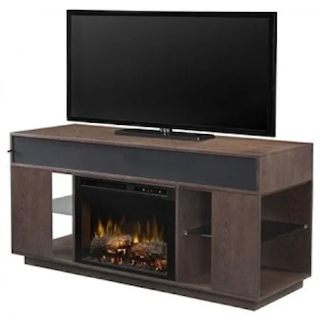 64" Media Console with Electric Fireplace with Logs